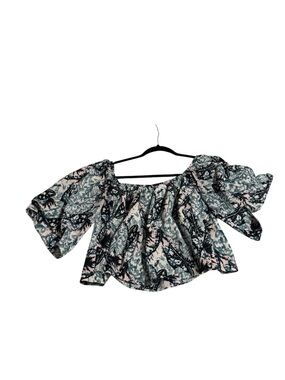 bebe Floral Butterfly Off-Shoulder Crop Top in Green & Pink Y2K boho festival
